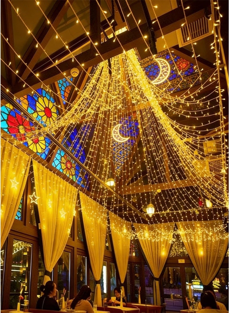 أضواء رمضان ، رمضان ، 150 ليد سلسلة أضواء ، الدافئة الأبيض 150 سنتيمتر بطارية تعمل بالطاقة الستار أضواء مناسبة لغرف النوم ، أشجار رمضان ، ديكورات داخلية وخارجية - Image 1